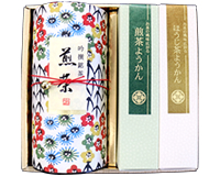 無農薬八女茶 極 煎茶　翠 (120g×2缶入)・煎茶ようかん (210g)・ほうじ茶ようかん (210g)