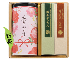 5月5日頃より発売予定 新茶 極 煎茶 初花 (120g×1缶)・煎茶ようかん (210g)・ほうじ茶ようかん (210g)